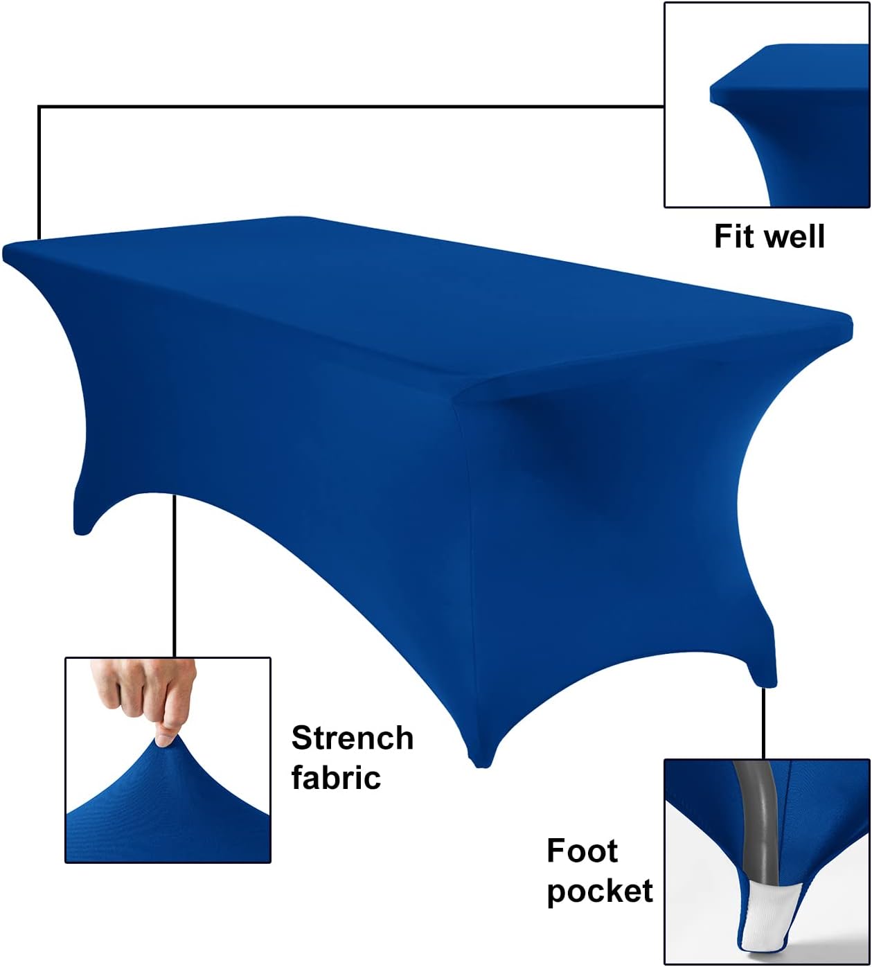 Spandex 8ft Waterproof Table Cover for Party,Wedding, Banquet, and Events(Classicbule)