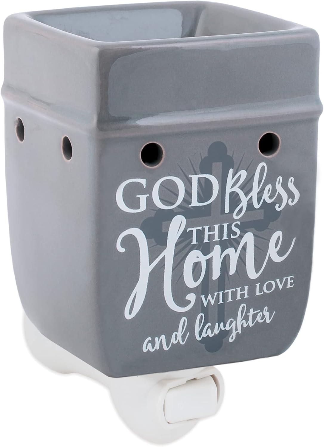 Elanze Designs God Bless This Home with Love Grey Stoneware Electric Plug-in Wax Tart Oil Warmer