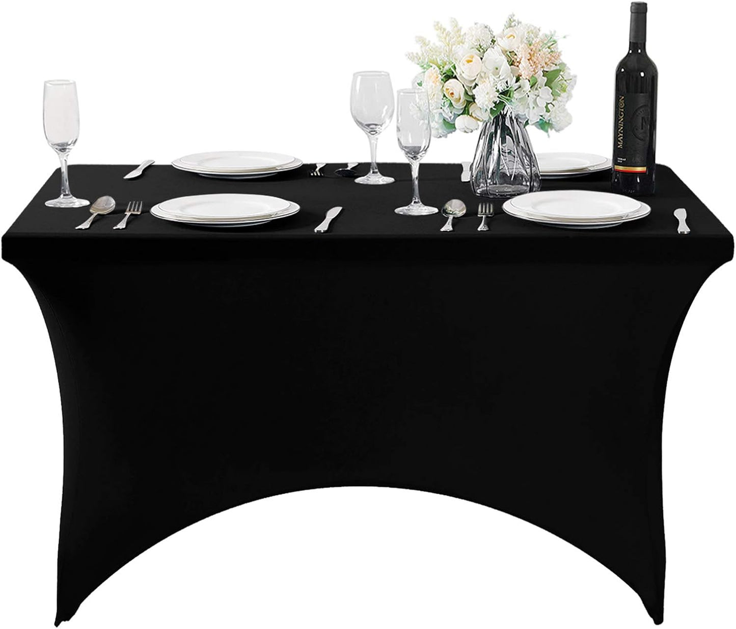 SuperO 2Pack Waterproof Spandex Table Cover for 4FT Table Universal Fitted Stretch Tablecloth for Party, Banquet, Wedding and Events-Black
