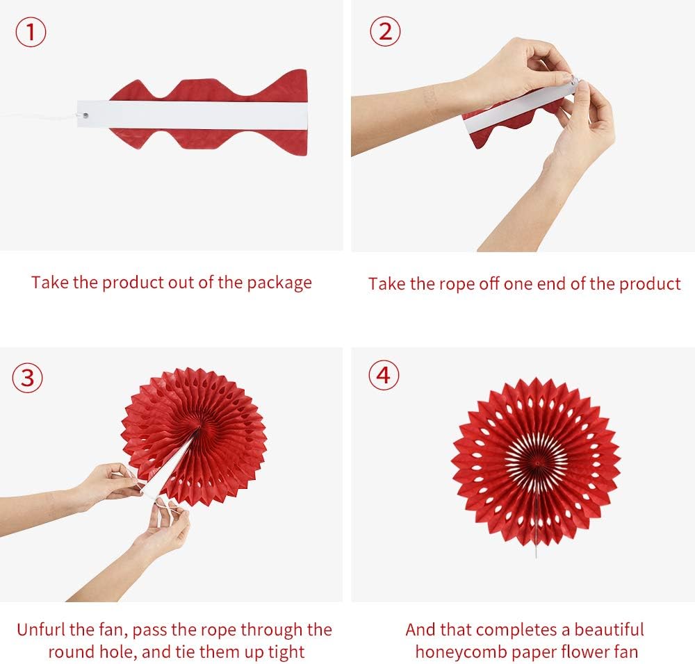 BEISHIDA Red Black White Hanging Honeycomb Round Paper Fans Decoration Tissue Paper Fan Garland for Birthday Christmas Wedding Party Supplies（11packs）