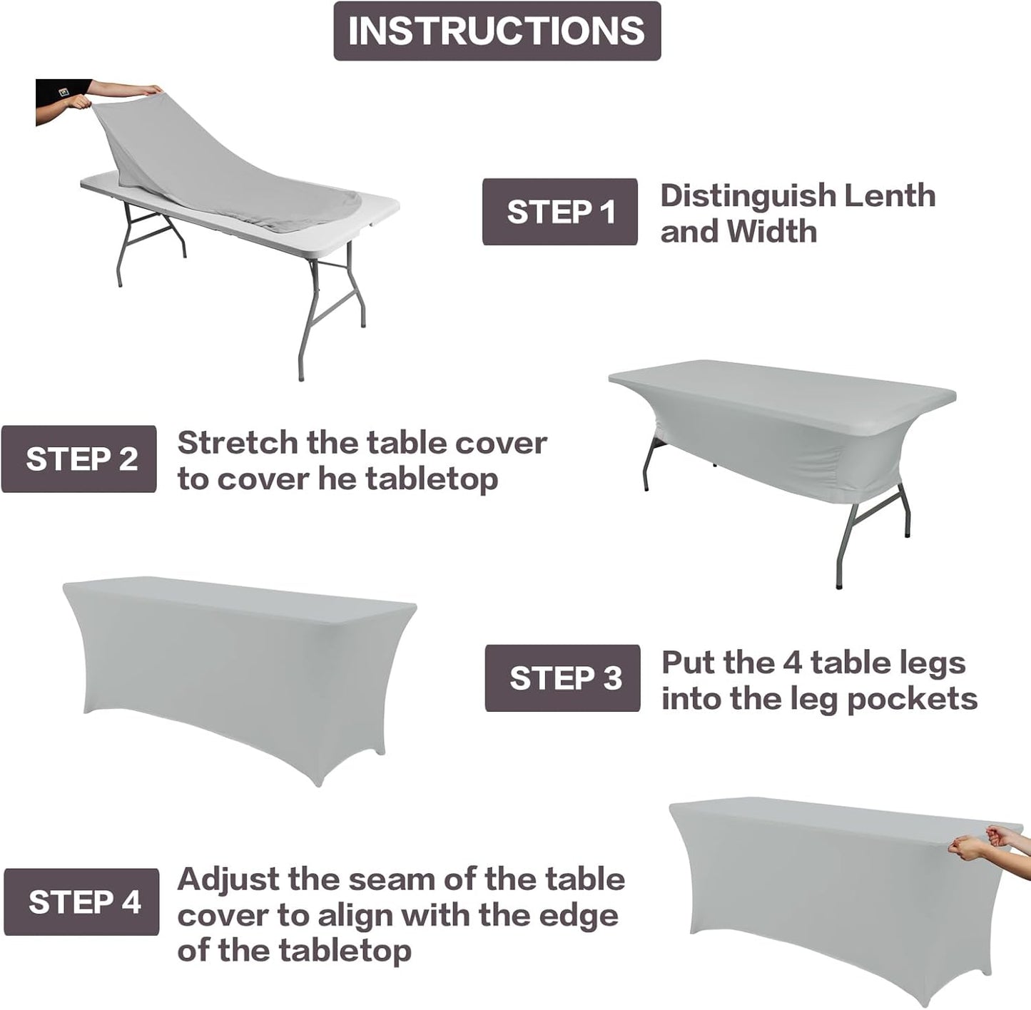 IVAPUPU 8FT Table Cloth for Rectangular Fitted Events Stretch Grey Table Covers Washable Cover Spandex Tablecloth Protector for Party, Wedding, Cocktail, Banquet, Festival