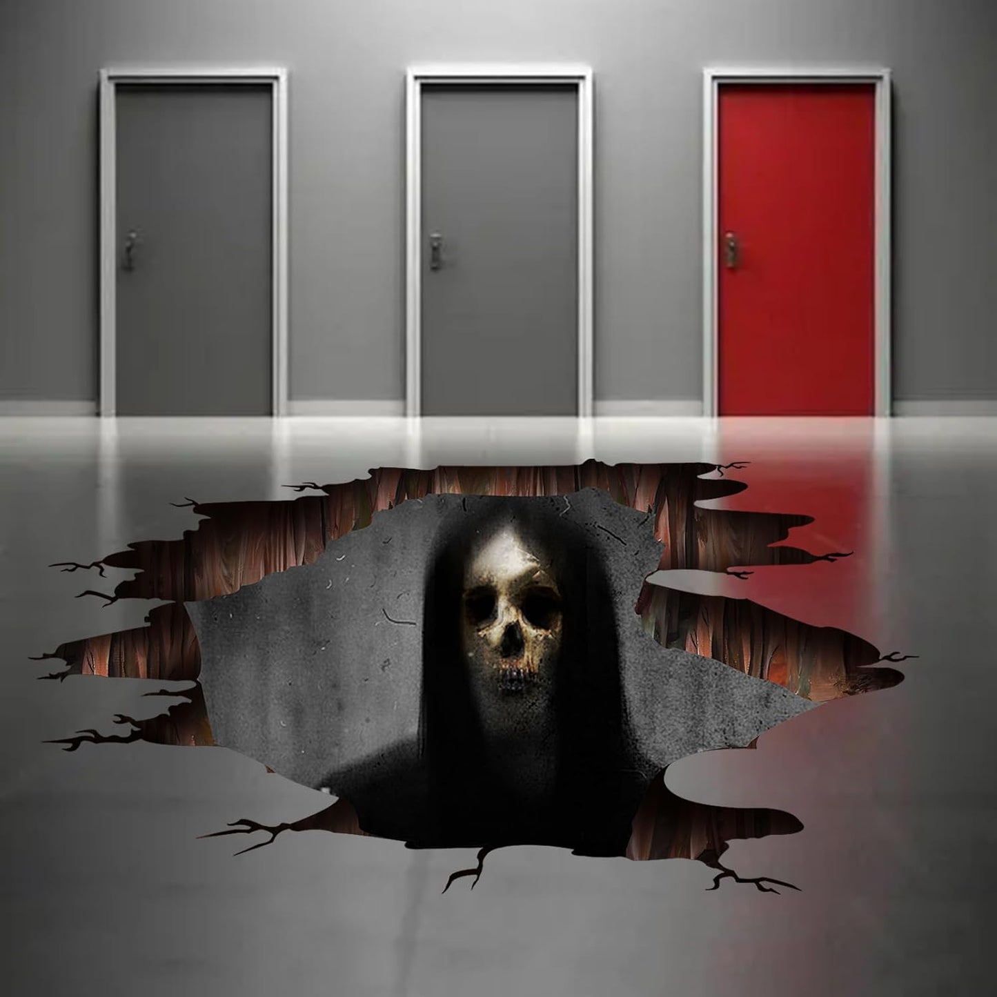 3D Halloween Wall Decals Scary Skeleton Halloween Wall Stickers, Spooky Long Hair Zombie Floor Decor Posters Decals Decorations for Living Room Bedroom Party Supplies
