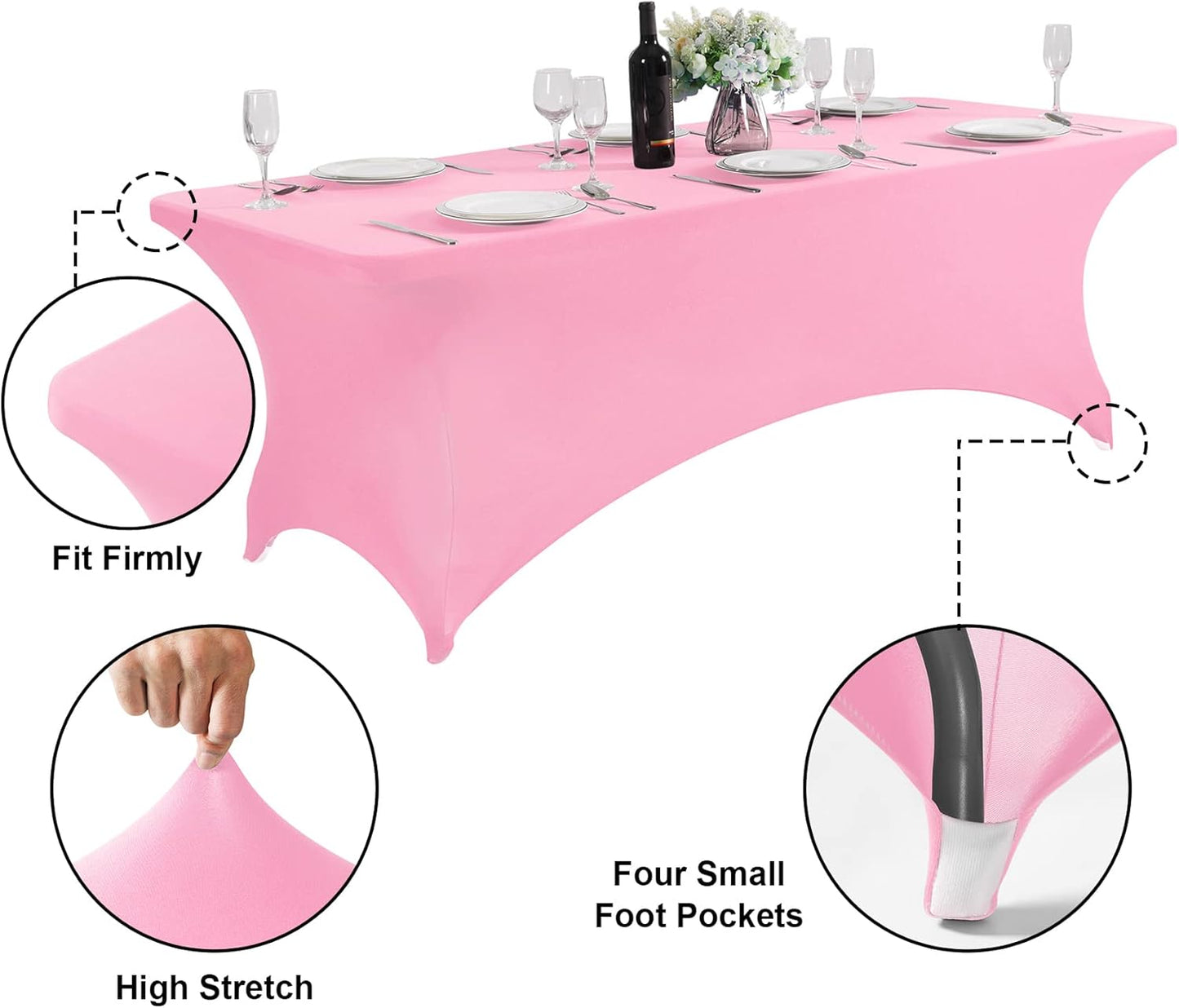 SuperO Waterproof Spandex Table Cover for 6FT Table Universal Fitted Stretch Tablecloth for Party, Banquet, Wedding and Events-Pink