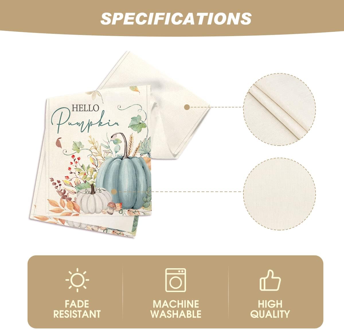 Artoid Mode Aqua Hello Pumpkin Leaves Fall Table Runner, Seasonal Autumn Kitchen Dining Table Decoration for Home Party Decor 13x60 Inch