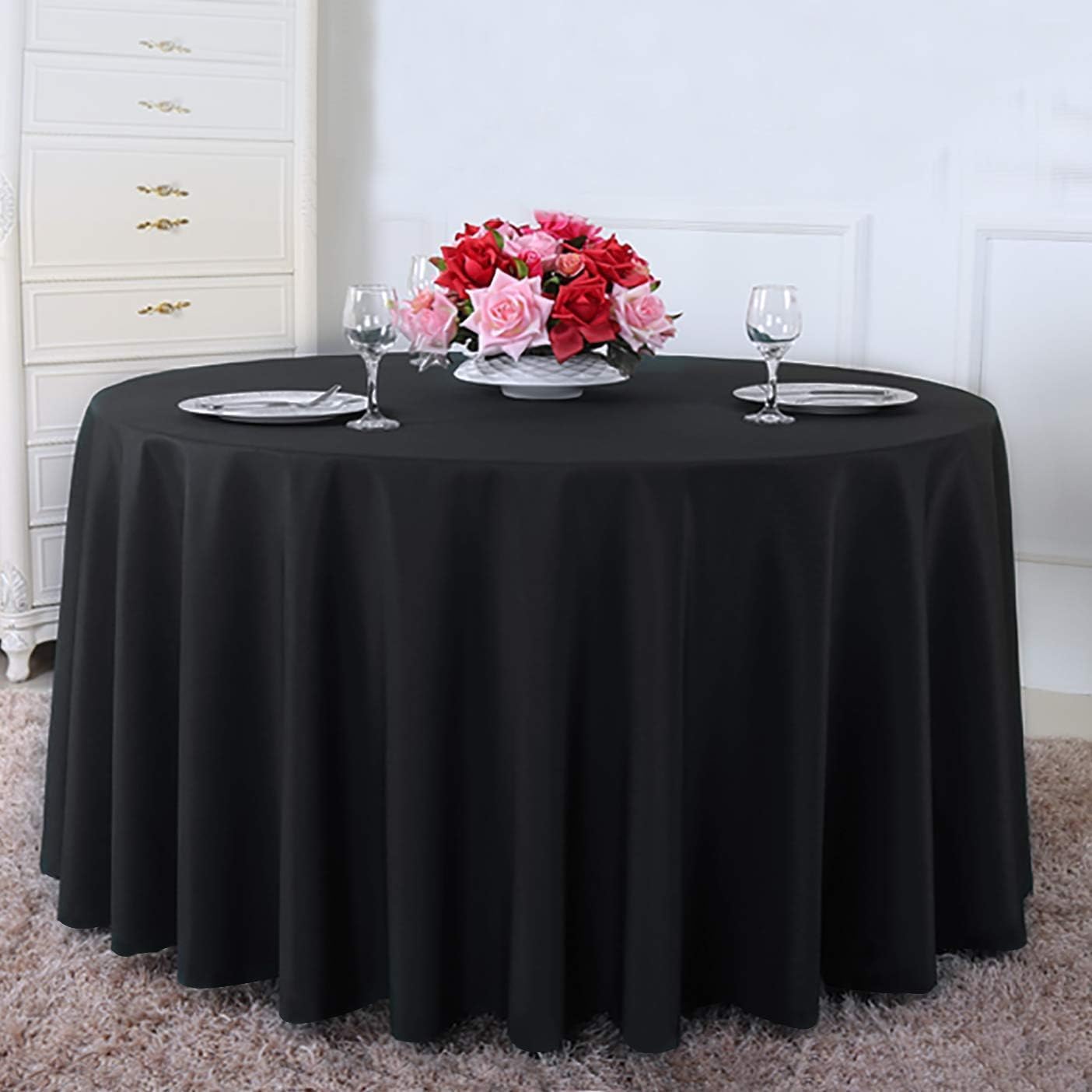 Surmente 120 inch Round Tablecloths -10 Pack Black Round Table Cloths, Polyester Fabric Table Covers for Wedding, Party, Banquet, or Restaurant