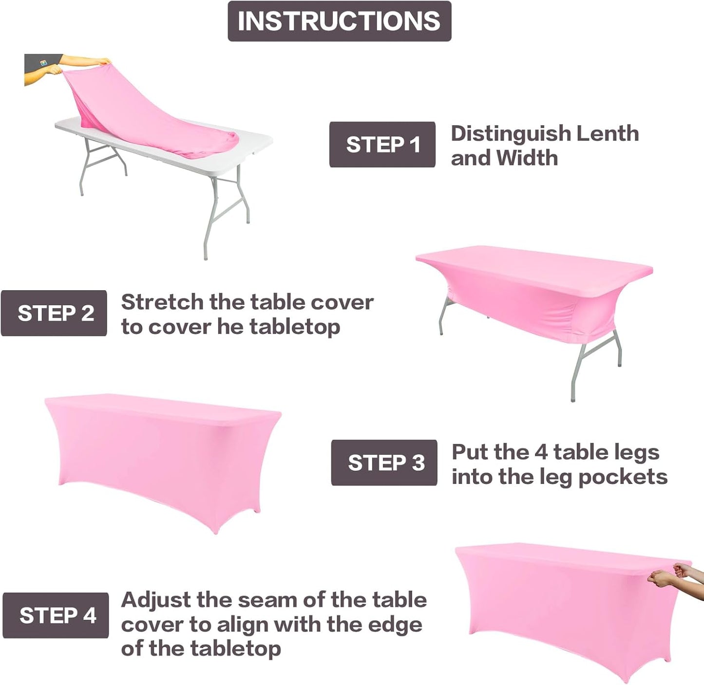 IVAPUPU 4FT Table Cloth for Rectangular Fitted Events Stretch Pink Table Covers Washable Cover Spandex Tablecloth Protector for Party, Wedding, Cocktail, Banquet, Festival