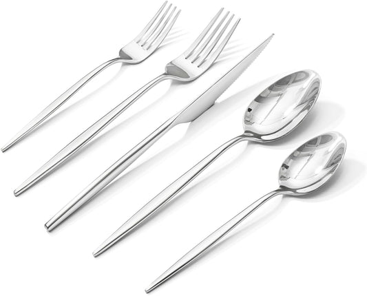 KINGSTONE Silverware Set, 30-Piece Flatware Set Cutlery Set Premium 18/10 Stainless Steel, Tableware Include Forks Knives Spoons for Home Kitchen Restaurant Wedding, Dishwasher Safe