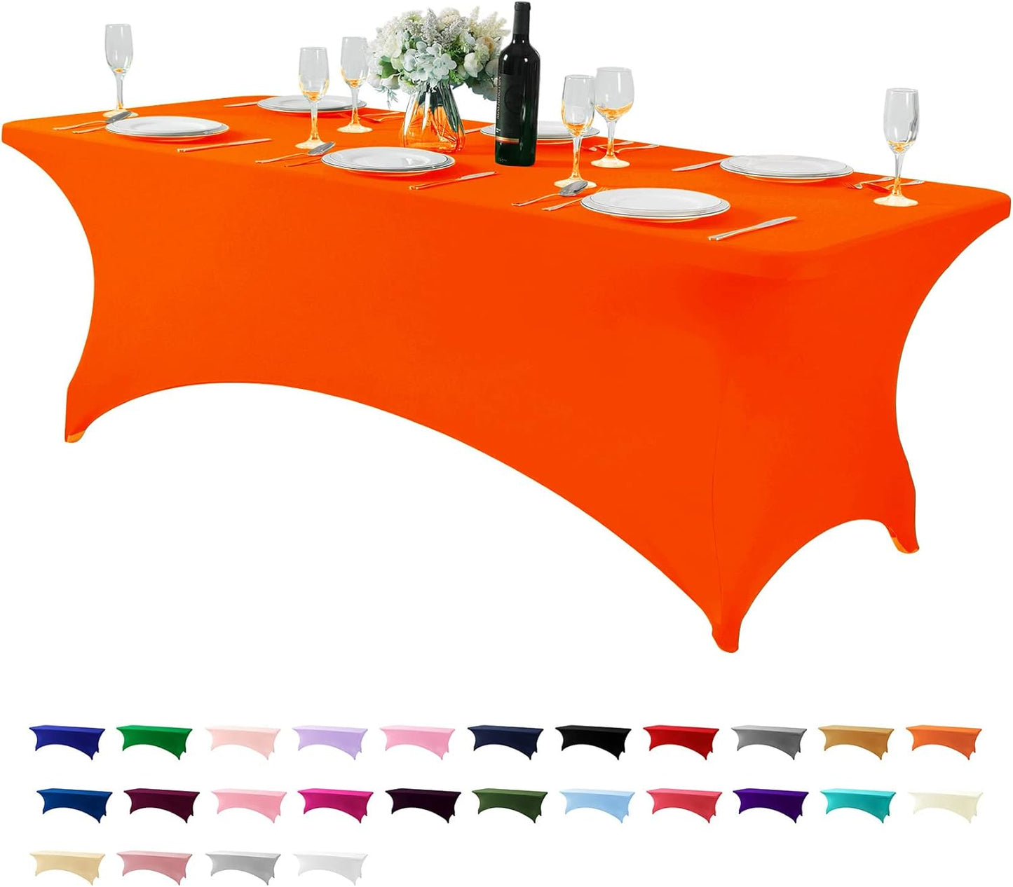Spandex Table Cover for 8FT or 4ft or 6ft Table Universal Fitted Stretch Tablecloth for Party, Banquet, Wedding and Events-Neon Orange