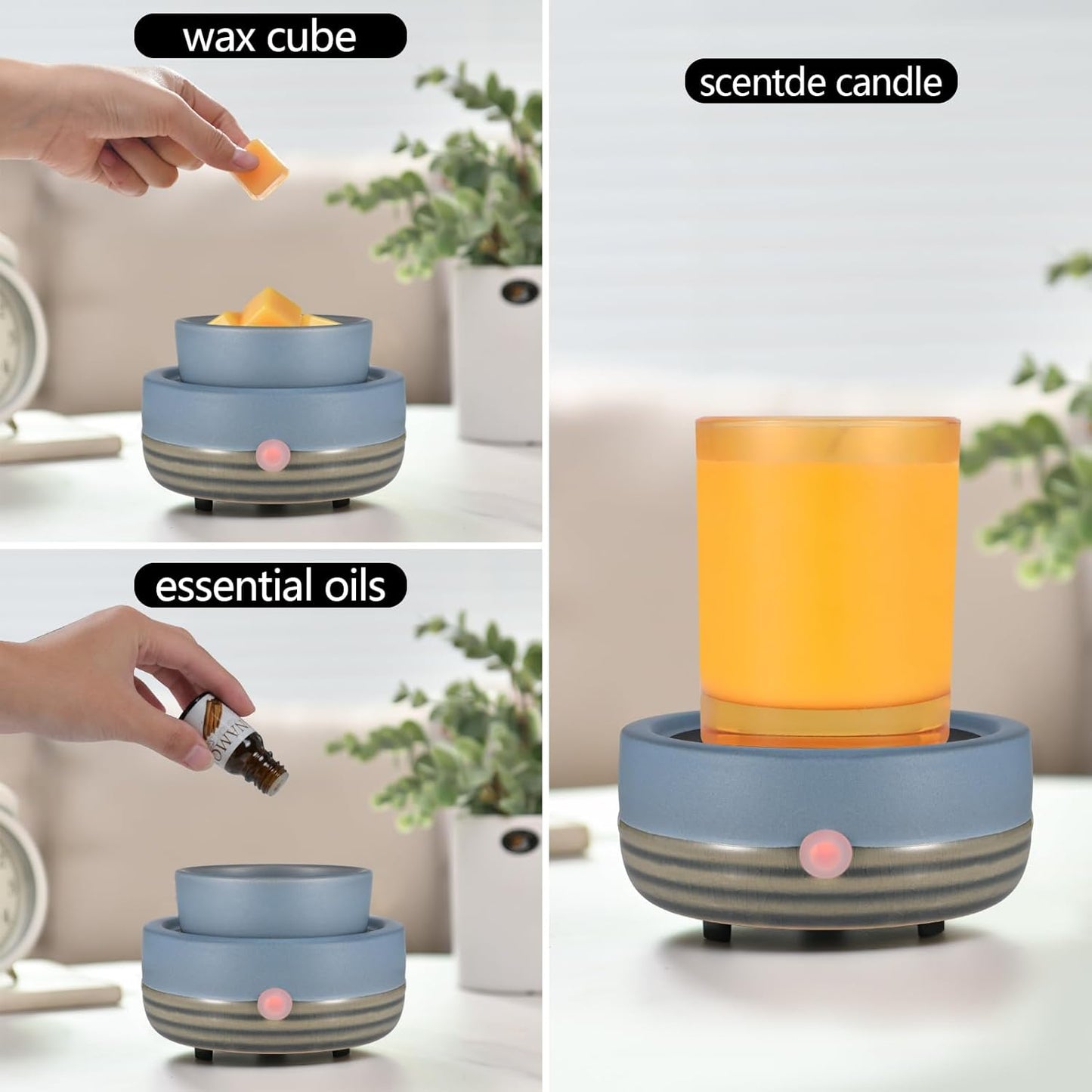 Ceramic Wax Melt Warmer,3-in-1 Electric Wax Warmer,Fragrance Wax Burner Candle Wax Warmer for Scented Wax and Home Decor, Thanksgiving Christmas Day Gifts for mom(Blue)