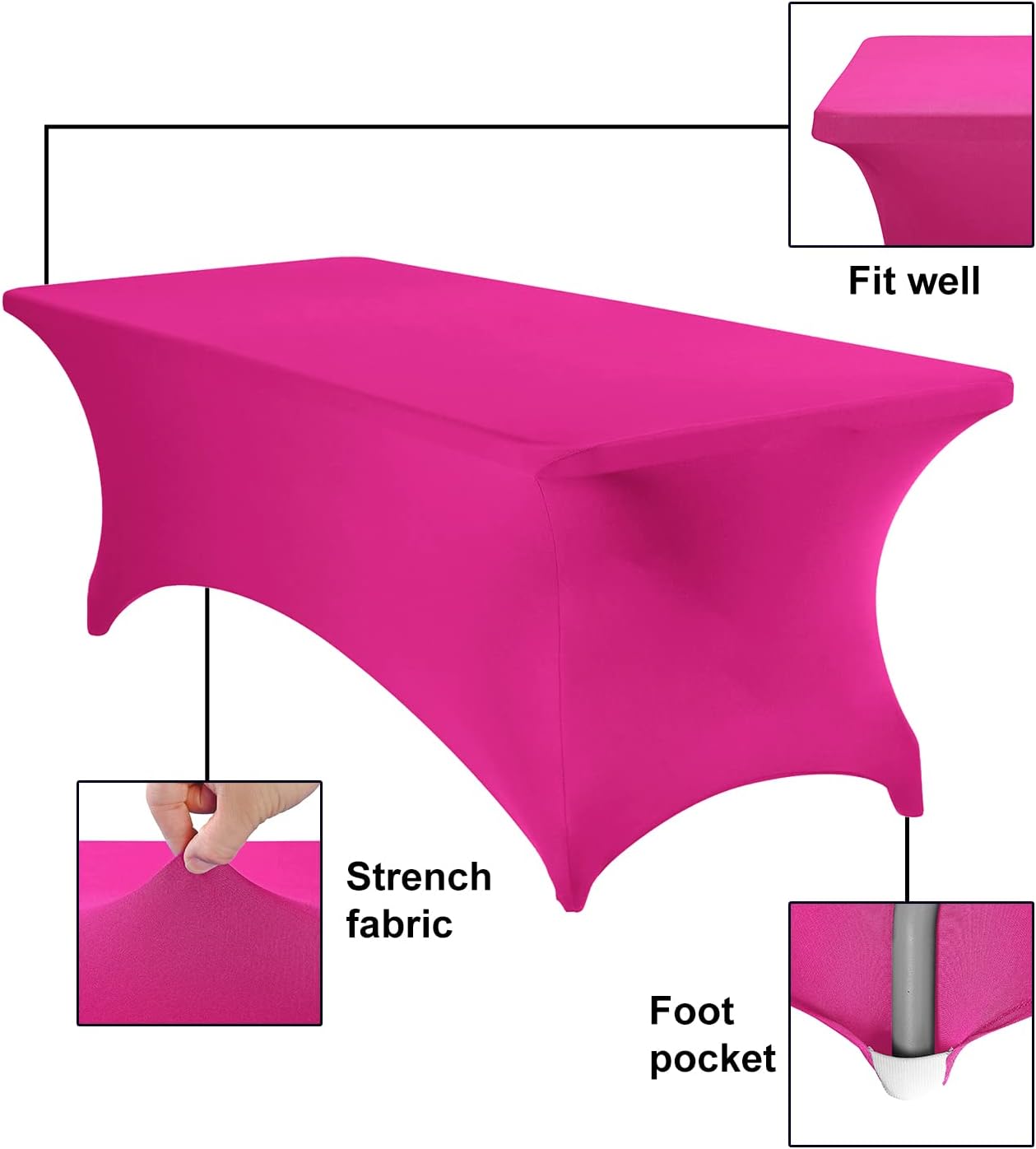 4Pack Spandex Waterproof Table Covers 8ft，Spandex 8ft Waterproof Table Cover for Party,Wedding, Banquet, and Events(Fuchsia)