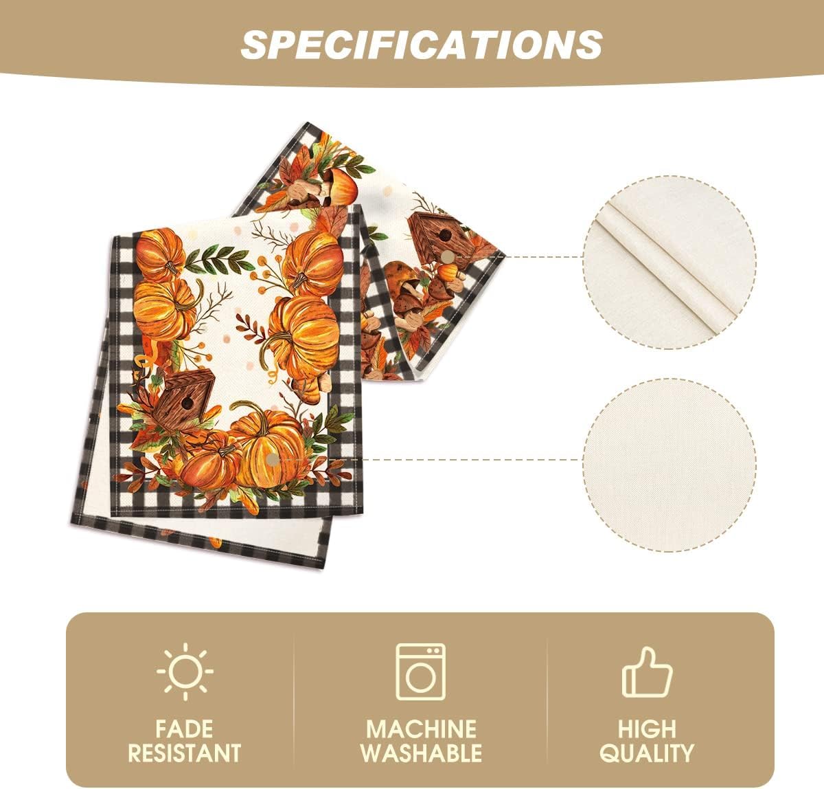 Artoid Mode Buffalo Plaid Pumpkin Mushroom Birdhouse Leaves Fall Table Runner, Autumn Kitchen Dining Table Decoration for Home Party Decor 13x120 Inch