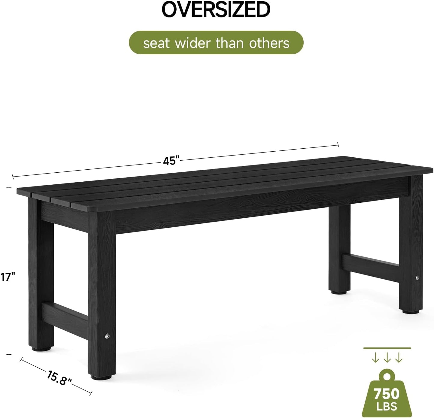 Outdoor Bench, 2-Person Poly Lumber Garden Bench, All-Weather Patio Bench Will not Rot and Fade for Garden, Porch, Backyard and Park, Easy Installation, Black