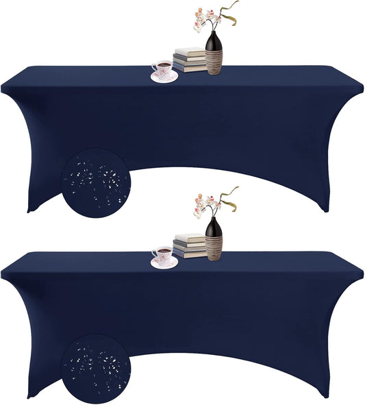 2Pack Spandex Waterproof Table Covers 8ft，Spandex 8ft Waterproof Table Cover for Party,Wedding, Banquet, and Events(Navy)