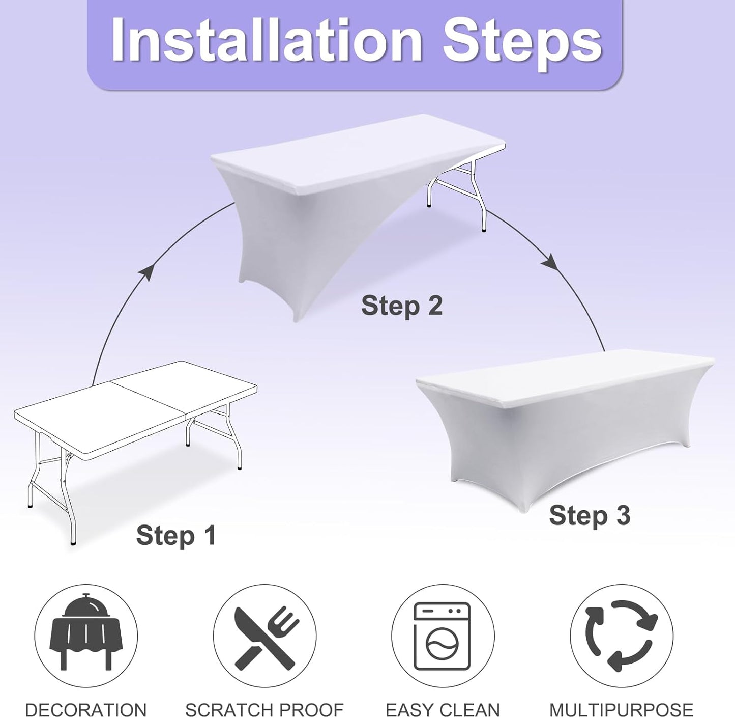 ABCCANOPY 6 FT White Spandex Table Cover Stretch Fitted Wrinkle Resistant Tablecloth Reuse for Rectangular Folding Table Patry Event Wedding Banquet Protector