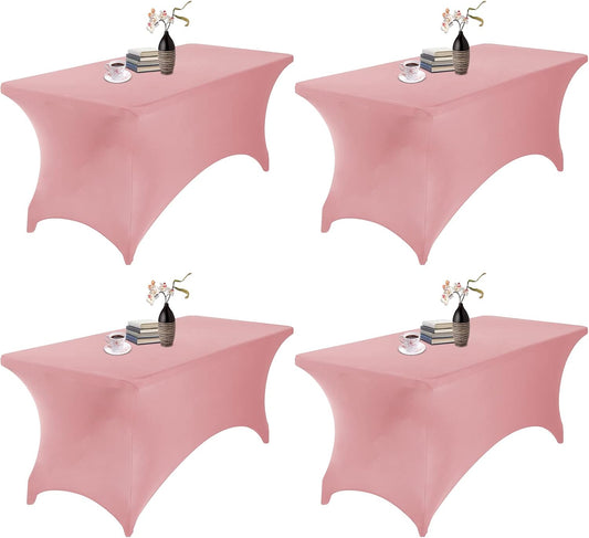 4Pack Spandex Waterproof Table Covers 6ft，Spandex 6ft Waterproof Table Cover for Party,Wedding, Banquet, and Events(Dusty Pink)