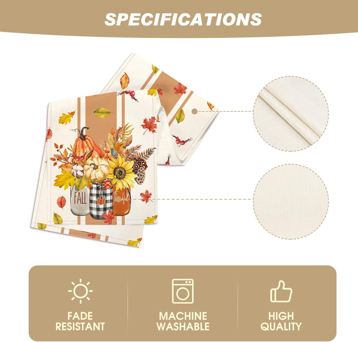 Artoid Mode Thankful Fall Pumpkin Leaves Floral Vases Table Runner, Autumn Thanksgiving Kitchen Dining Table Decoration for Home Party Decor 13x108 Inch