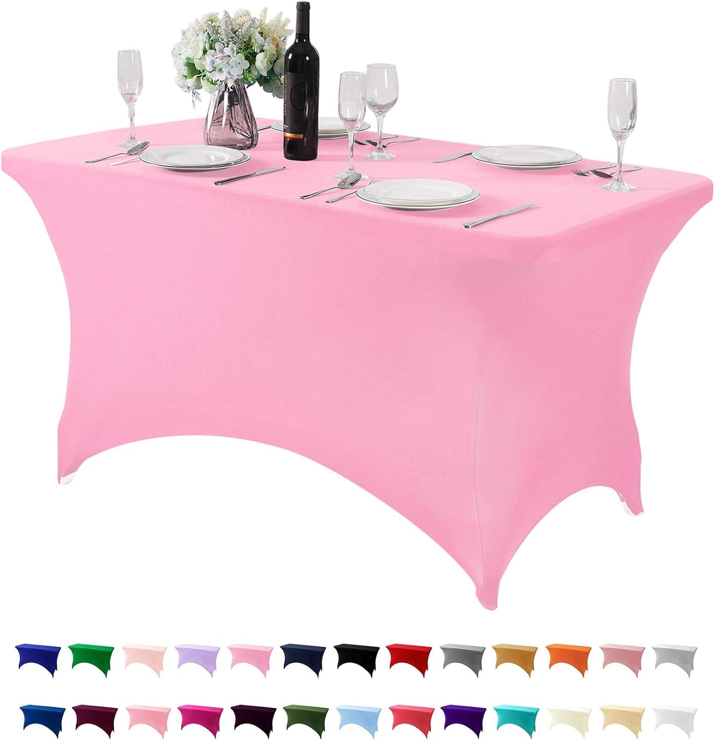 Spandex Table Cover for 4FT or 6ft or 8ft Table Universal Fitted Stretch Tablecloth for Party, Banquet, Wedding and Events-Pink