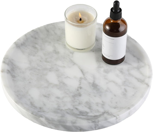 Natural Round Marble Tray - Luxury Decorative Serving Tray for Coffee Table, Bathroom Vanity, Dresser & Kitchen Countertop - Stone Organizer for Jewelry, Perfume, Candle, Home Decor -Arabescato