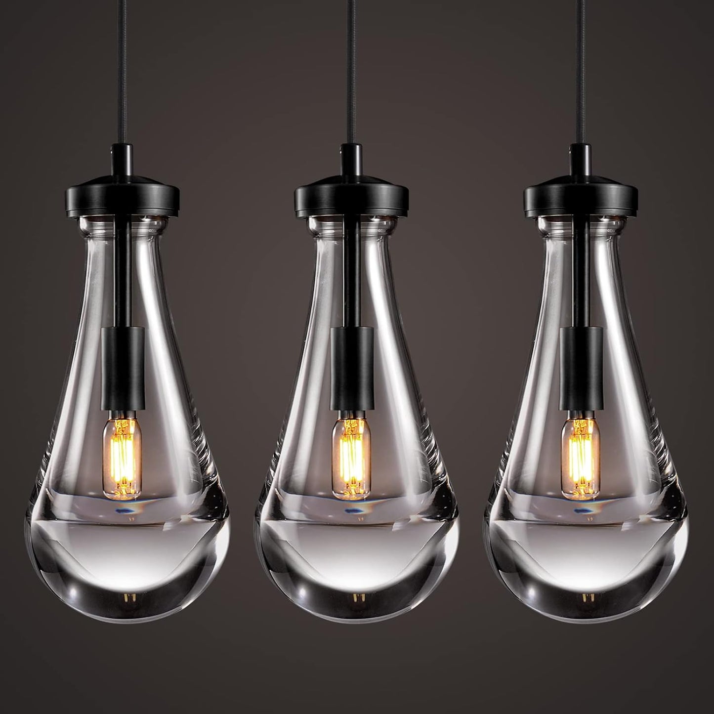 Modern Raindrop Pendant Lights Set of 3, Pendant Lights Kitchen Island 3 Pack, Matte Black Pendant Lights for Bedroom Bathroom, Chandelier for Living Room Hallway, Bulb Included