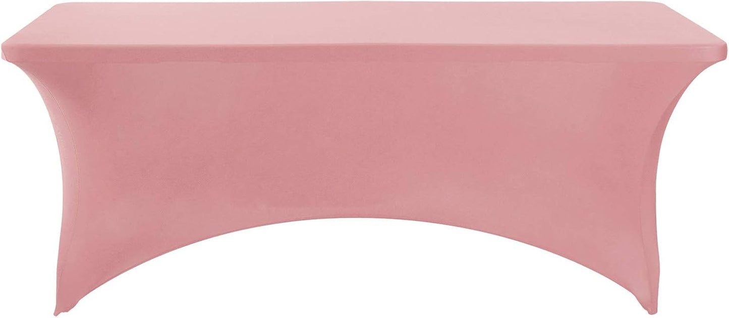 Spandex Table Cover for 6Ft or 4fT or 8ft Table Universal Fitted Stretch Tablecloth for Party, Banquet, Wedding and Events-Dusty Pink