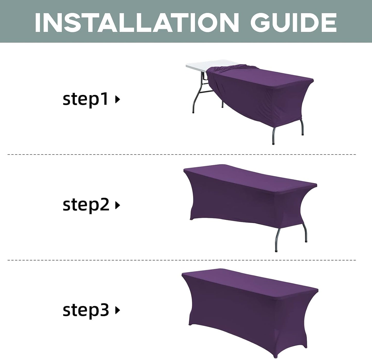 CWK 8FT Waterproof Stretch Spandex Table Cover for Rectangular Tables - Elastic Fitted Tablecloth for Folding Tables,Wrinkle Resistant Table Cloth for Parties, Weddings, Banquets & Events (Dark Puple)