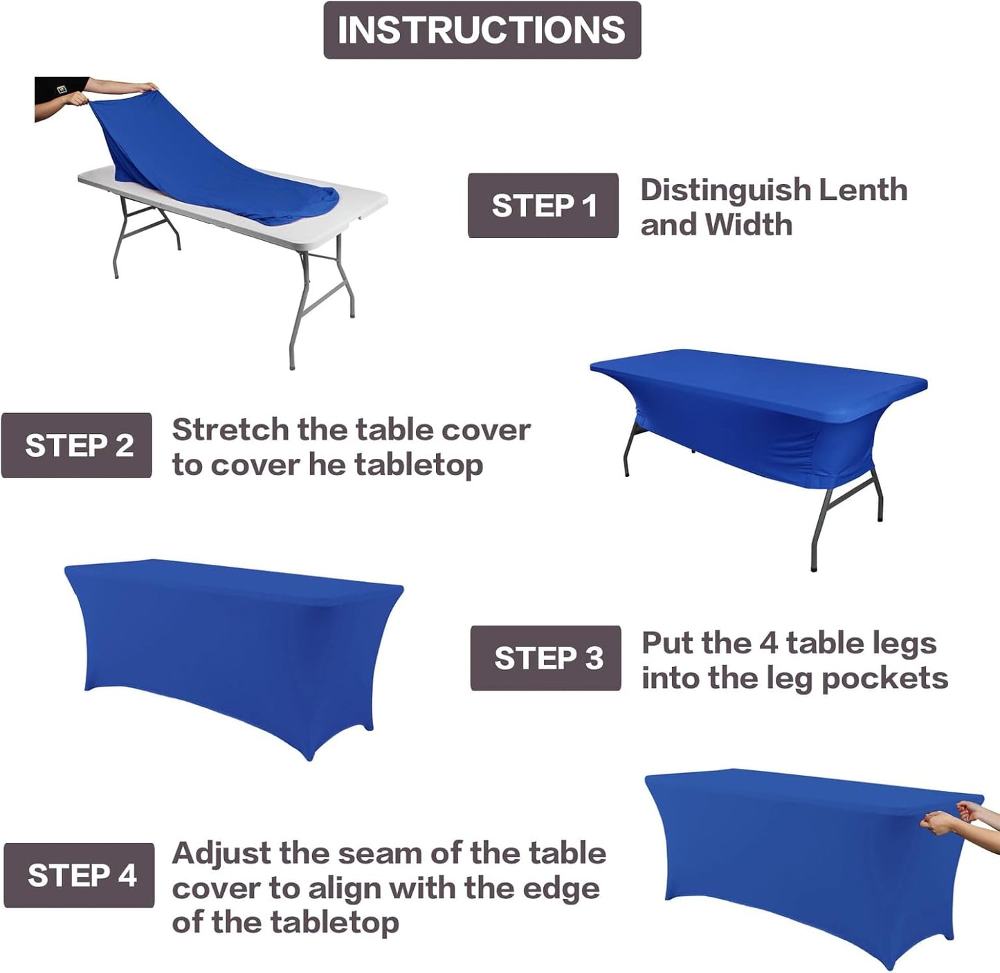 IVAPUPU 4FT Table Cloth for Rectangular Fitted Events Stretch Royal Blue Table Covers Washable Cover Spandex Tablecloth Protector for Party, Wedding, Cocktail, Banquet, Festival