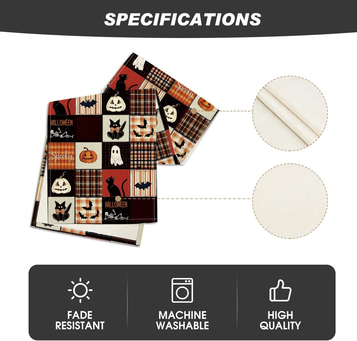 Artoid Mode Black Cat Bat Pumpkin Spooky 210 GSM Halloween Table Runner, Ghost Kitchen Dining Table Decoration for Home Party Decor 13x120 Inch