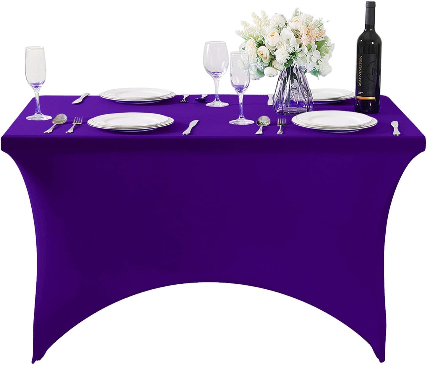 SuperO Waterproof Spandex Table Cover for 4FT Table Universal Fitted Stretch Tablecloth for Party, Banquet, Wedding and Events-Purple