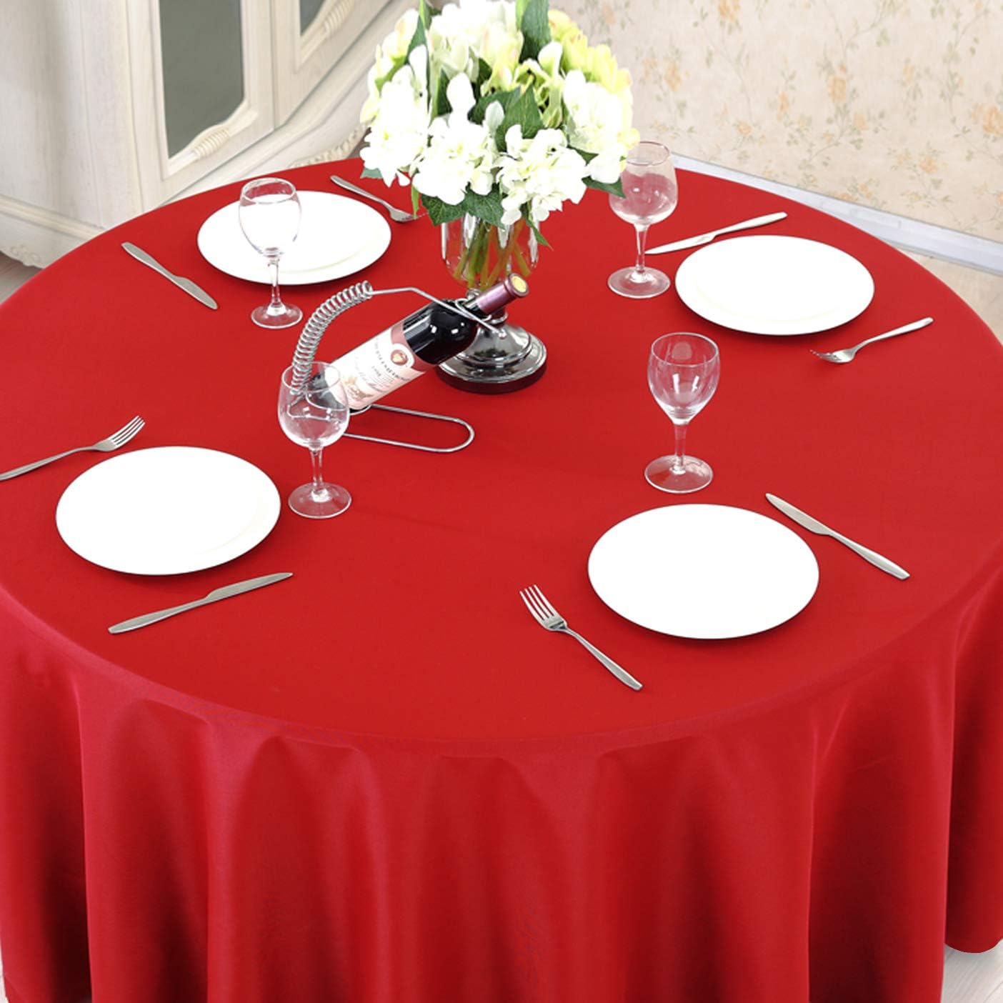 Surmente Red Tablecloth for Round Tables, 90-inch Round Table Cloths for Weddings, Banquets, or Restaurants