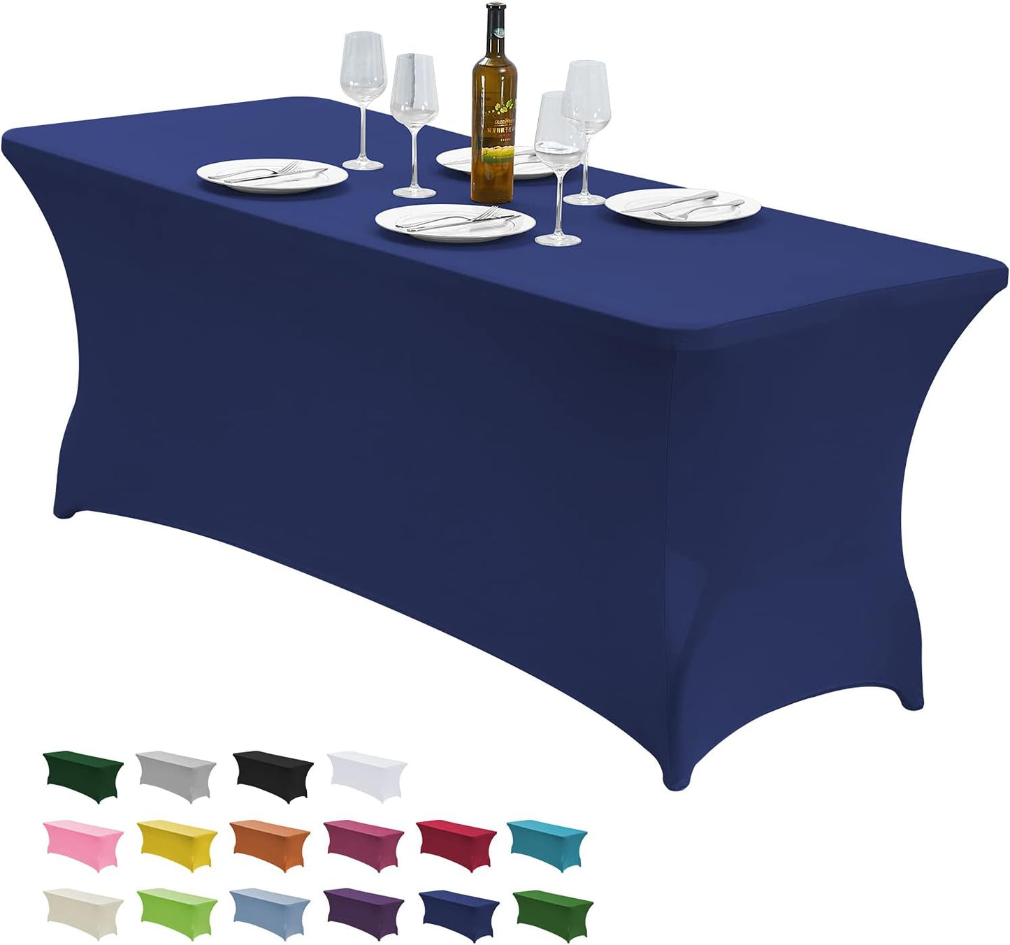CWK 6FT Waterproof Stretch Spandex Table Cover for Rectangular Tables - Elastic Fitted Tablecloth for Folding Tables,Wrinkle Resistant Table Cloth for Parties, Weddings, Banquets & Events (Blue)