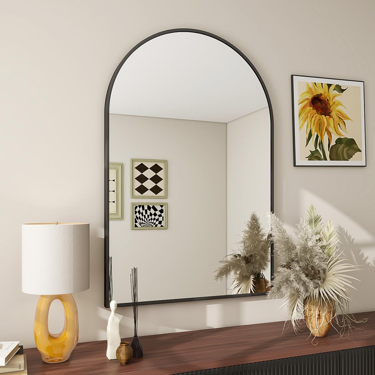 BEAUTYPEAK 20"x30" Arch Bathroom Mirror, Wall Mounted Vanity Metal Frame Mirror for Bedroom, Entryway, Living Room, Black