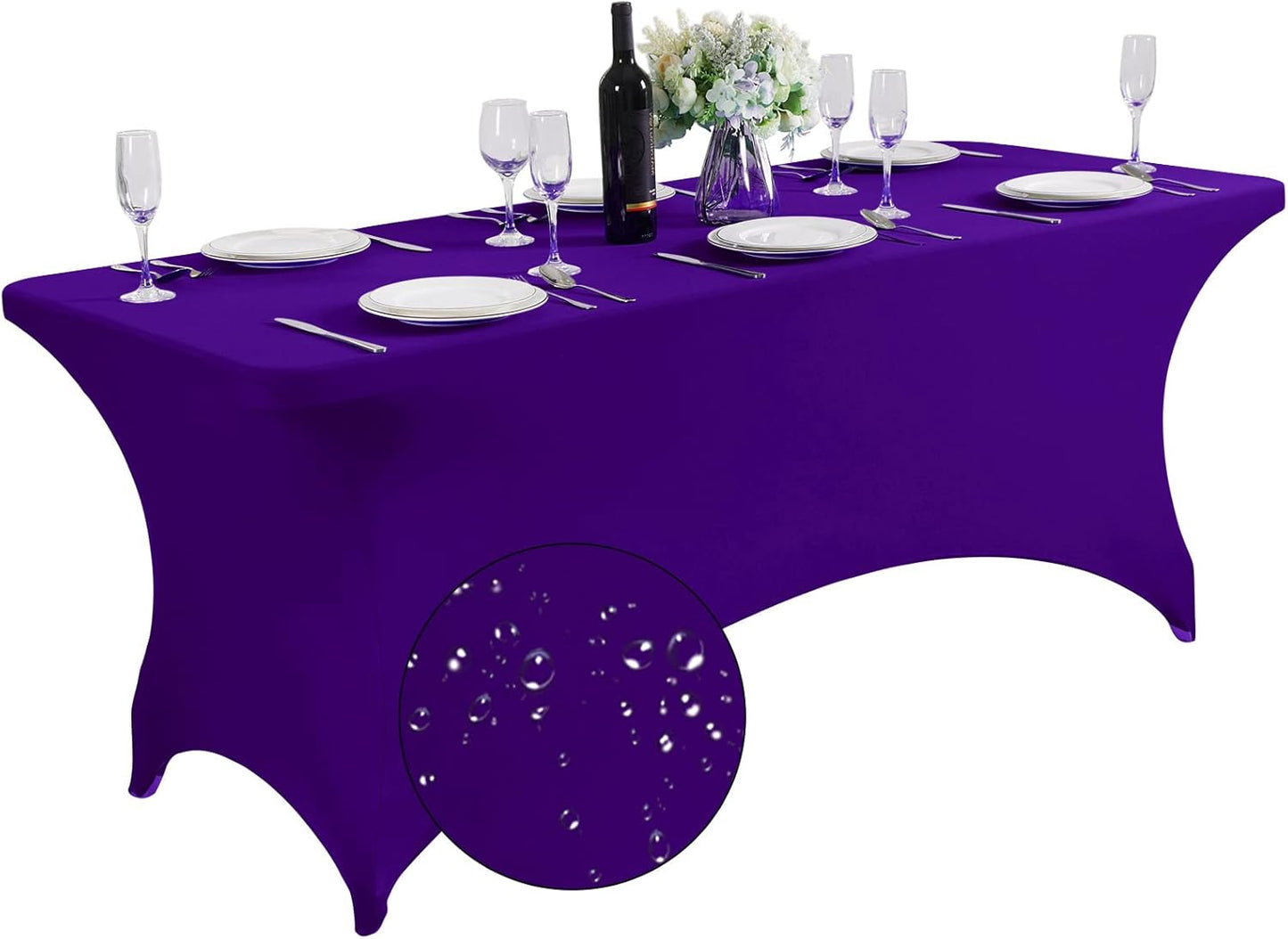 SuperO Waterproof Spandex Table Cover for 6FT Table Universal Fitted Stretch Tablecloth for Party, Banquet, Wedding and Events-Purple