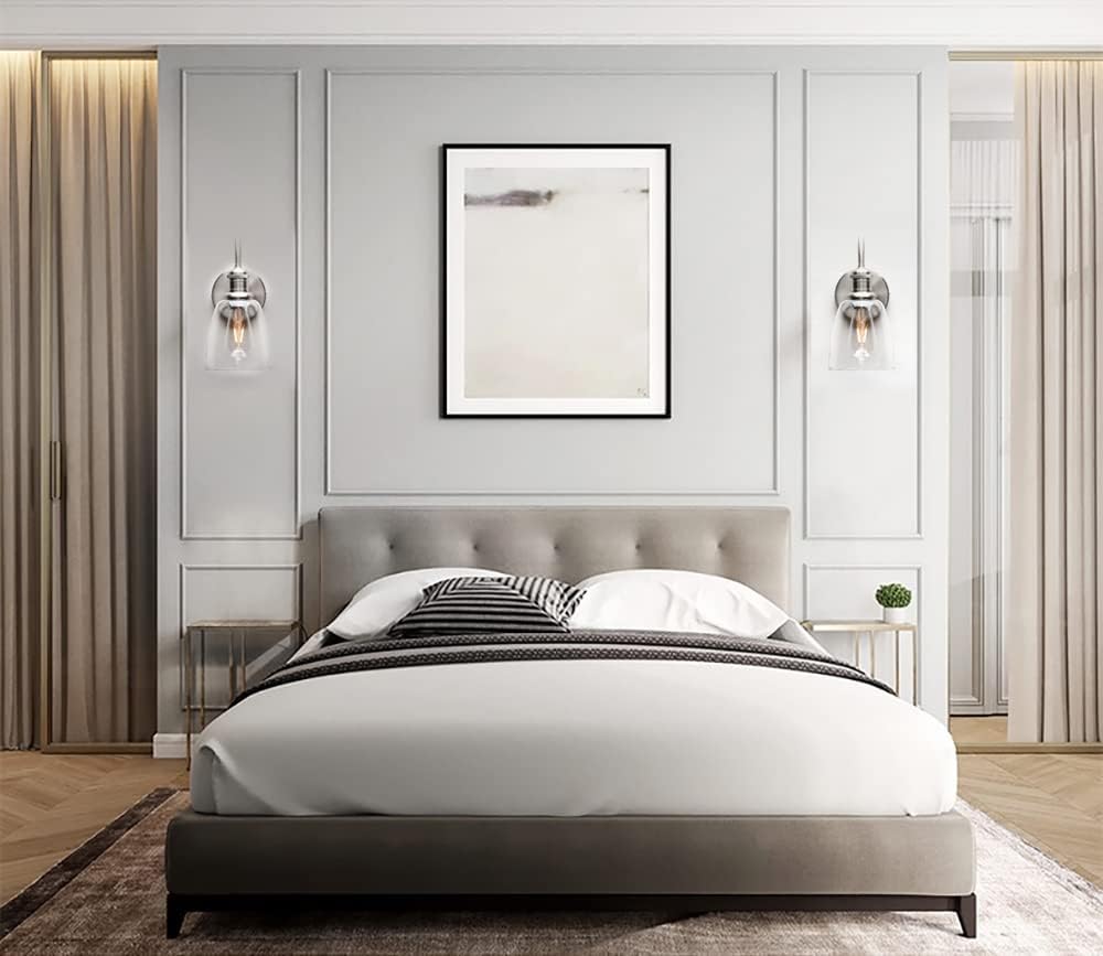 Yosoan 1-Light Brass Modern Vintage Indoor Wall Sconce, Vanity Single Luxury Hardwired Retro Textured Clear Oval Cone Glass Shade with Industrial Gooseneck Curved Rod Bathroom Lamp(Brushed)