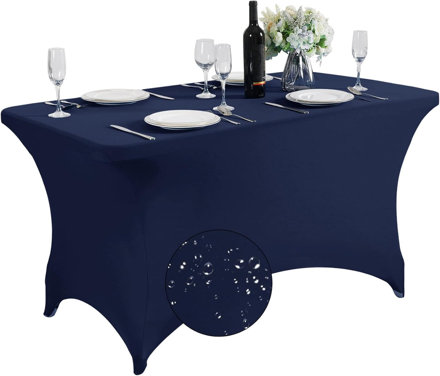 SuperO Waterproof Spandex Table Cover for 4FT Table Universal Fitted Stretch Tablecloth for Party, Banquet, Wedding and Events-Navy