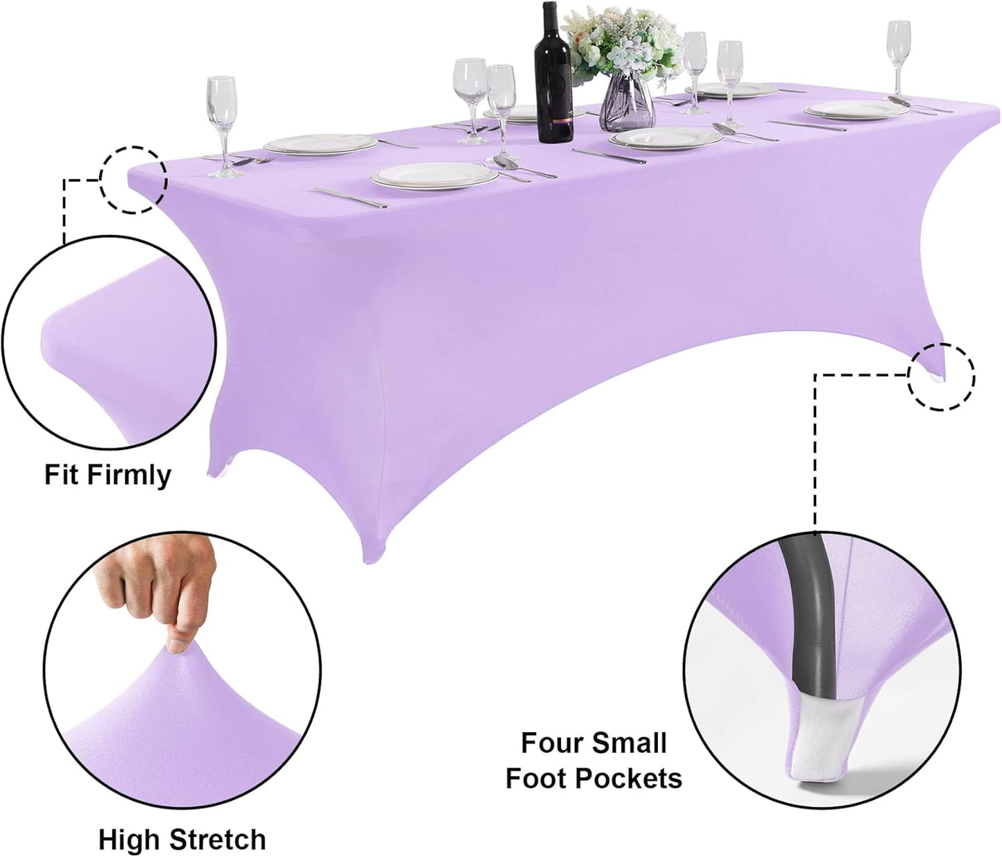 SuperO Waterproof Spandex Table Cover for 4FT Table Universal Fitted Stretch Tablecloth for Party, Banquet, Wedding and Events-Lavender