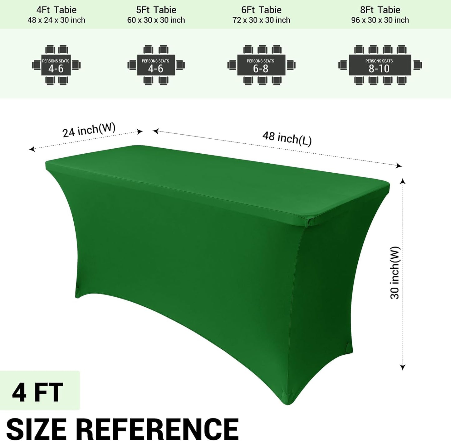 Obstal 4Ft Stretch Spandex Table Cover for Standard Folding Tables - 2 Pack Universal Rectangular Fitted Tablecloth for Party, Banquet, Events, Trade Show (Emeral Green, 48L x 24W x 30H Inches)