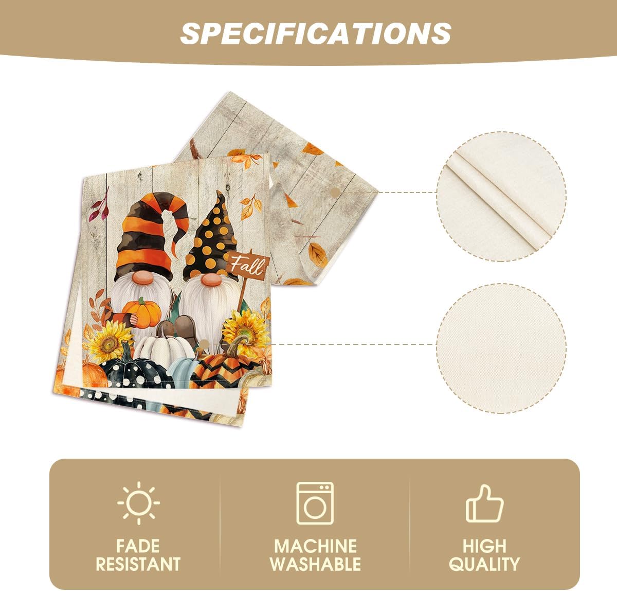 Artoid Mode Wood Gnomes Pumpkins Sunflower Maple Leaves Fall Table Runner, Kitchen Dining Table Decoration for Home Party Decor 13 x 60 Inch