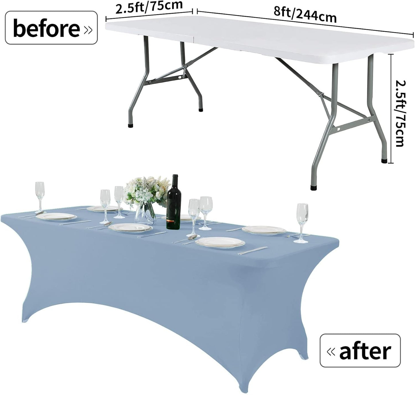 Spandex Table Cover for 8FT or 4ft or 6ft Table Universal Fitted Stretch Tablecloth for Party, Banquet, Wedding and Events-Dusty Blue