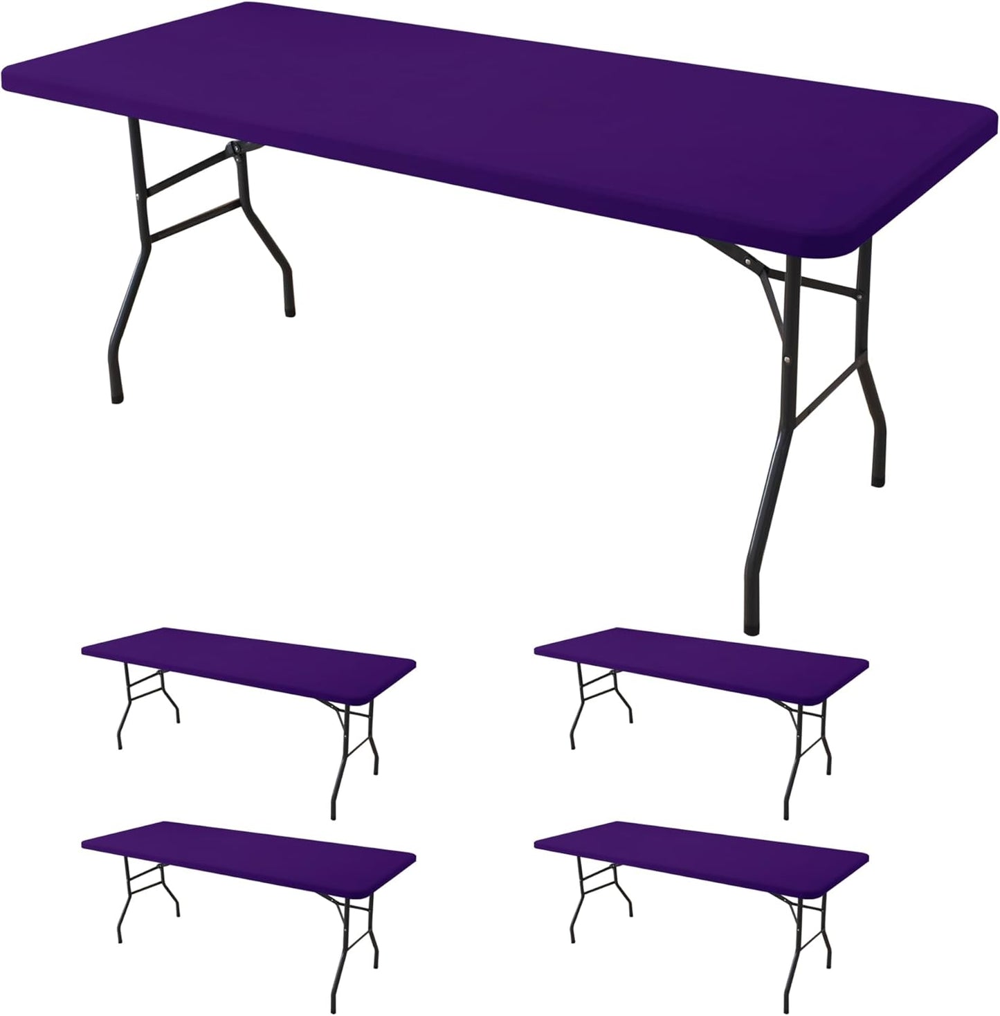 Fitted Tablecloth for 8 foot Rectangle Table-4 Pack Dark Purple Elastic Outdoor Picnic Table Cover-Spandex Stretch Folding Tablecloths 8ft for Camping Dining Room Patio Kitchen Banquet Party