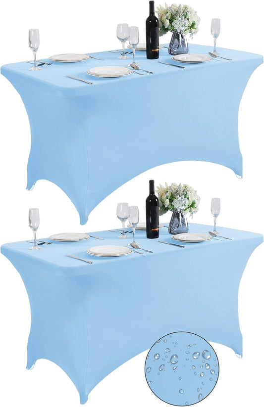 SuperO 2Pack Waterproof Spandex Table Cover for 4FT Table Universal Fitted Stretch Tablecloth for Party, Banquet, Wedding and Events-Blue Mist