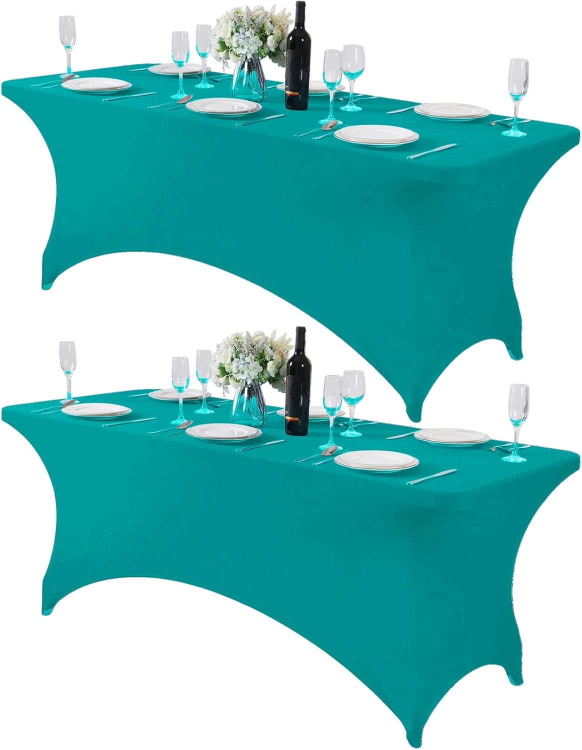 2Pack Spandex Table Cover for 6Ft or 4fT or 8ft Table Universal Fitted Stretch Tablecloth for Party, Banquet, Wedding and Events-Turquoise