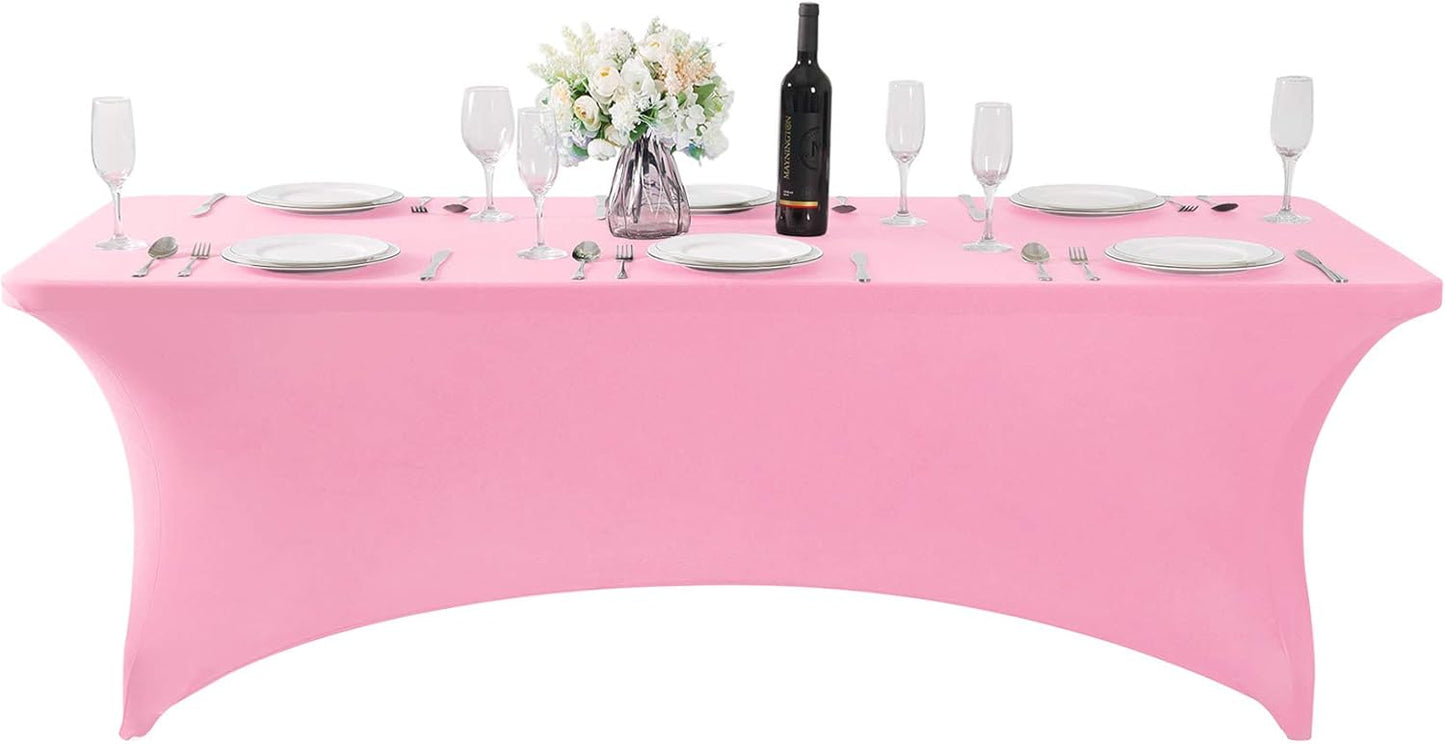 Spandex Table Cover for 8FT or 4ft or 6ft Table Universal Fitted Stretch Tablecloth for Party, Banquet, Wedding and Events-Pink