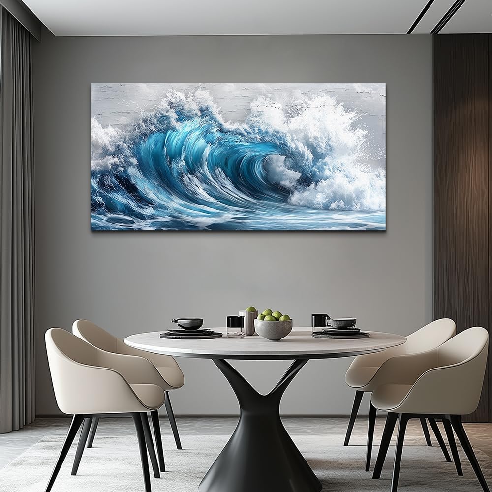 ZUITINGHUA Large Wall Decor For Living Room Canvas Wall Art For Office Modern Wall Decorations For Bedroom Ocean Waves Landscape Painting Black And White Pictures Artwork Room Home Decor 24x48 In