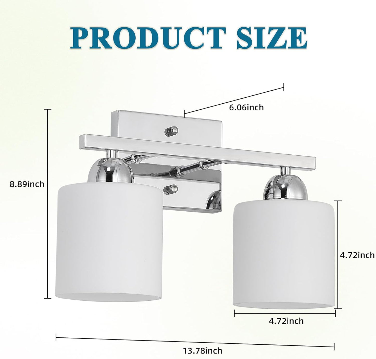 Stainless Steel Milk Glass Vanity Lights for Bathroom, 2 Light Chrome Bathroom Light Fixtures Over Mirror, Ceramic E26 Sockets Wall Mounted