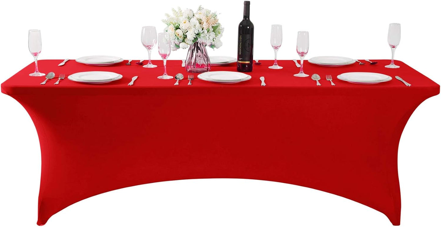 SuperO Waterproof Spandex Table Cover for 8FT Table Universal Fitted Stretch Tablecloth for Party, Banquet, Wedding and Events-Red