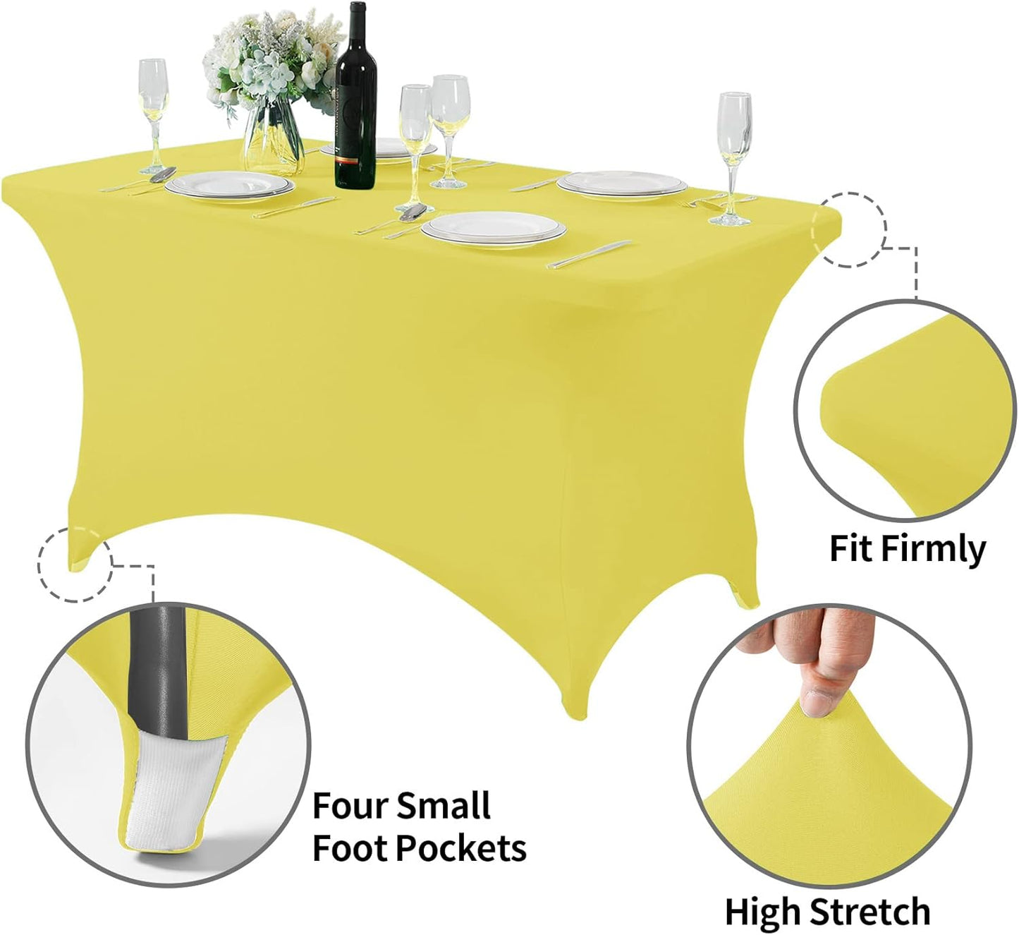 Spandex Table Cover for 4FT Table Universal Fitted Stretch Tablecloth for Party, Banquet, Wedding and Events-Yellow