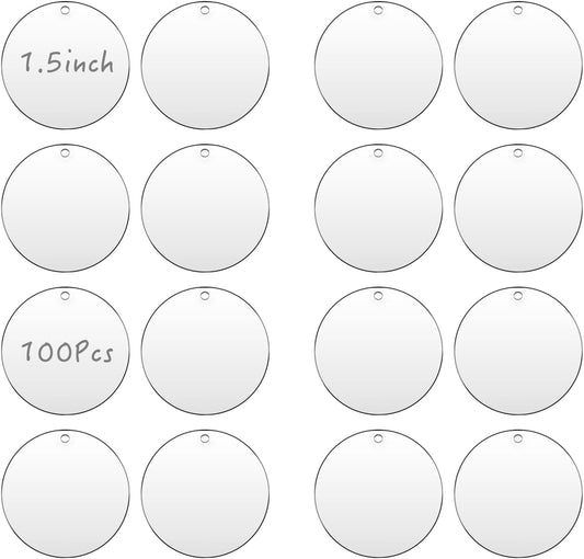 Senbota100 Pcs 1.5 inch Clear Small Circles Acrylic Blank 2mm Thick Round Sheets with Holes for Make Mini Hanging Jewelry Keychain Labels DIY Crafts