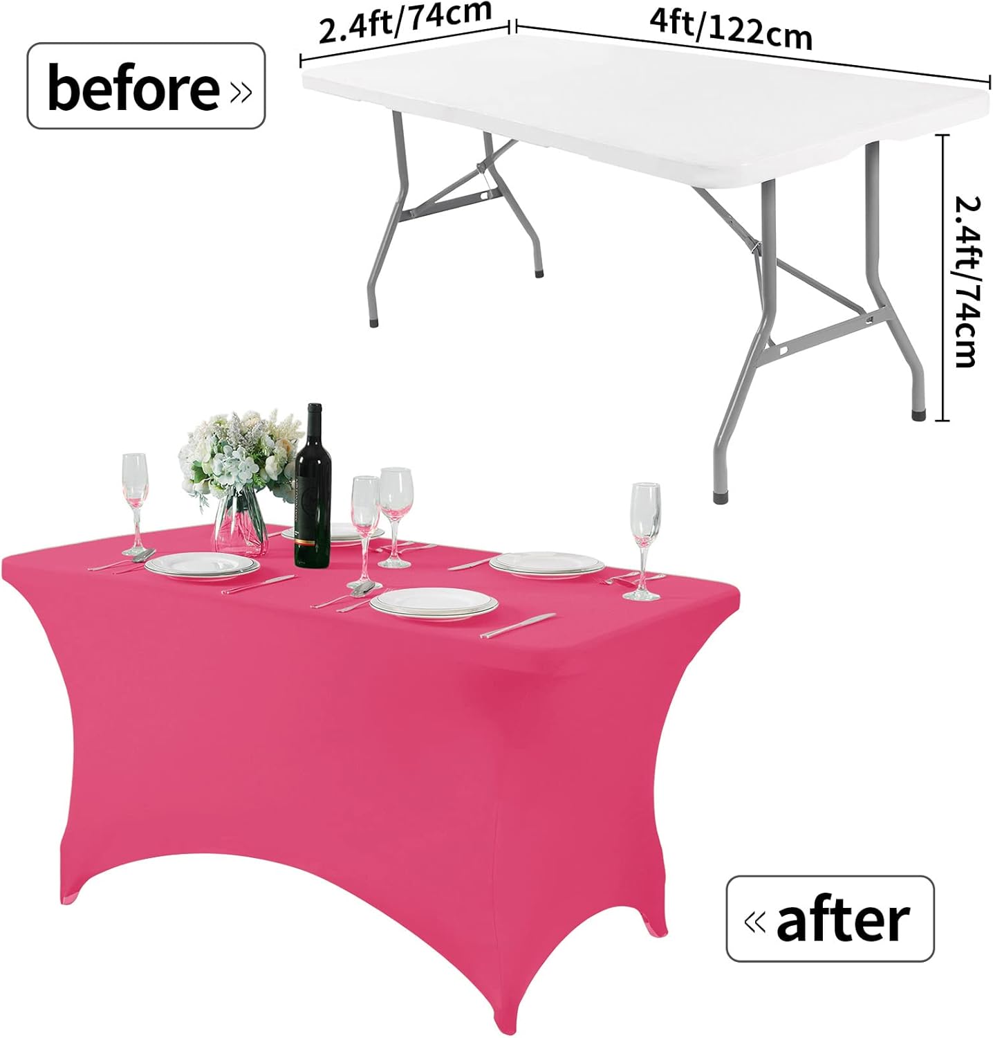 Spandex Table Cover for 4FT or 6ft or 8ft Table Universal Fitted Stretch Tablecloth for Party, Banquet, Wedding and Events-Hot Pink