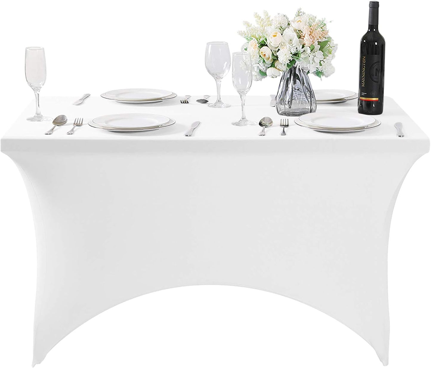Spandex Table Cover for 4FT or 6ft or 8ft Table Universal Fitted Stretch Tablecloth for Party, Banquet, Wedding and Events-White