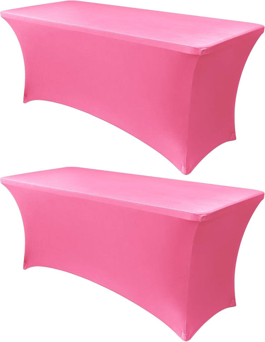 Obstal 4Ft Stretch Spandex Table Cover for Standard Folding Tables - 2 Pack Universal Rectangular Fitted Tablecloth for Party, Banquet, Events, Trade Show (Dark Pink, 48L x 24W x 30H Inches)